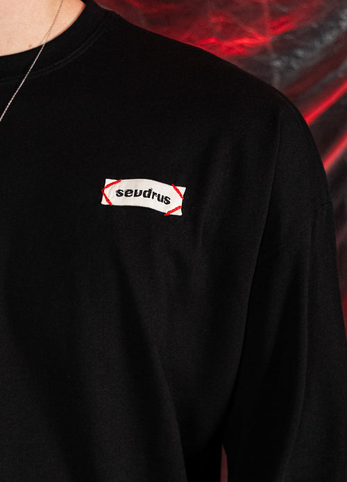Unisex Black Ticket Nakışlı %100 Pamuk Long Sleeve Tee