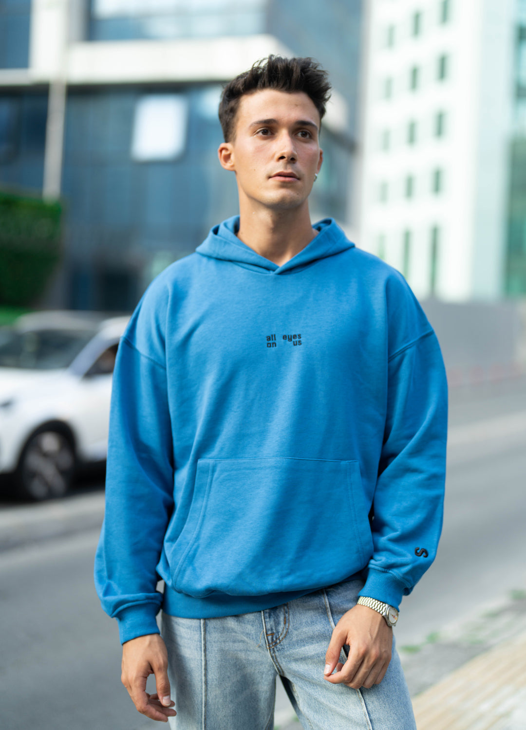 Unisex Indigo Embroidered Hoodie