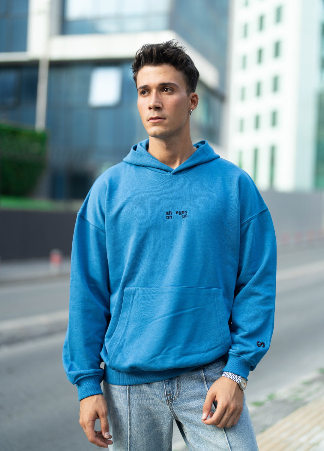 Unisex Indigo Embroidered Hoodie