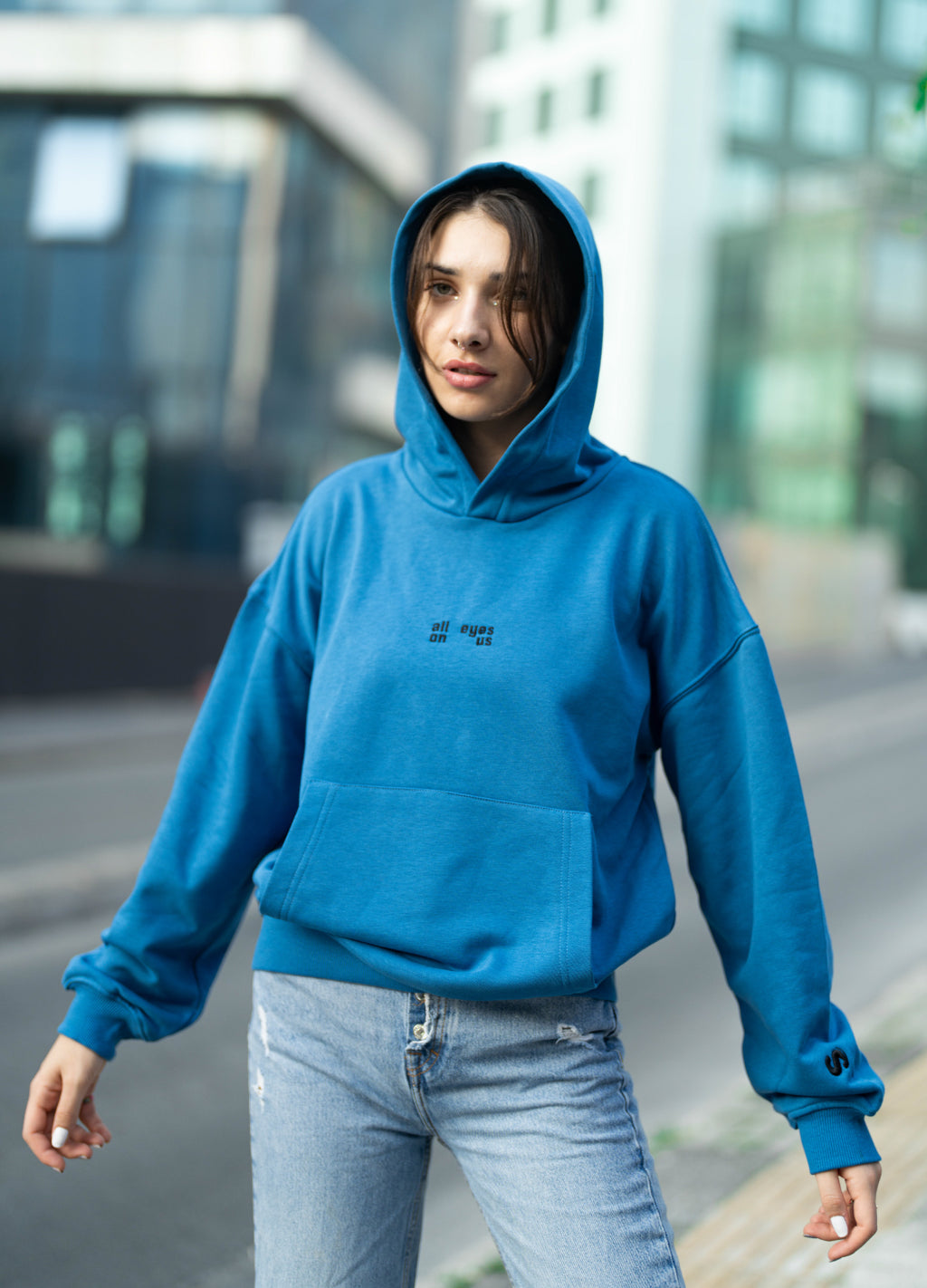 Unisex Indigo Embroidered Hoodie