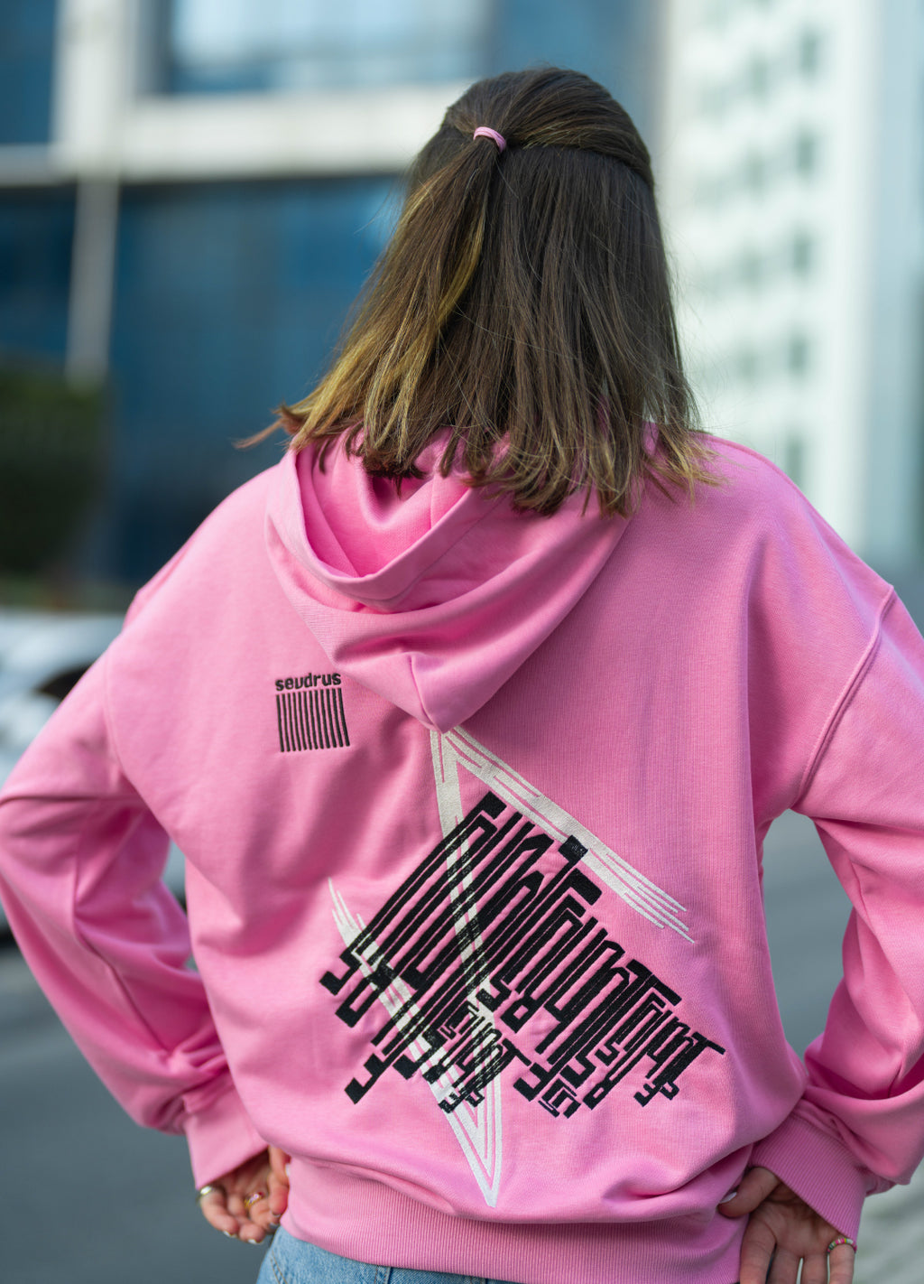 Unisex Pink Lines Embroidered Hoodie