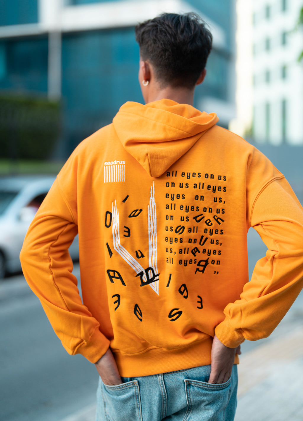 Unisex Orange Storm Embroidered Hoodie