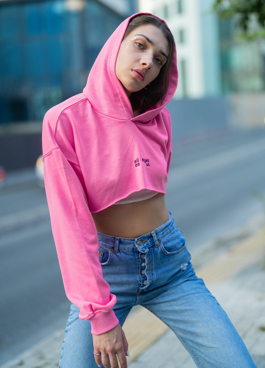 Pink Lines Crop Hoodie- Runway Collection