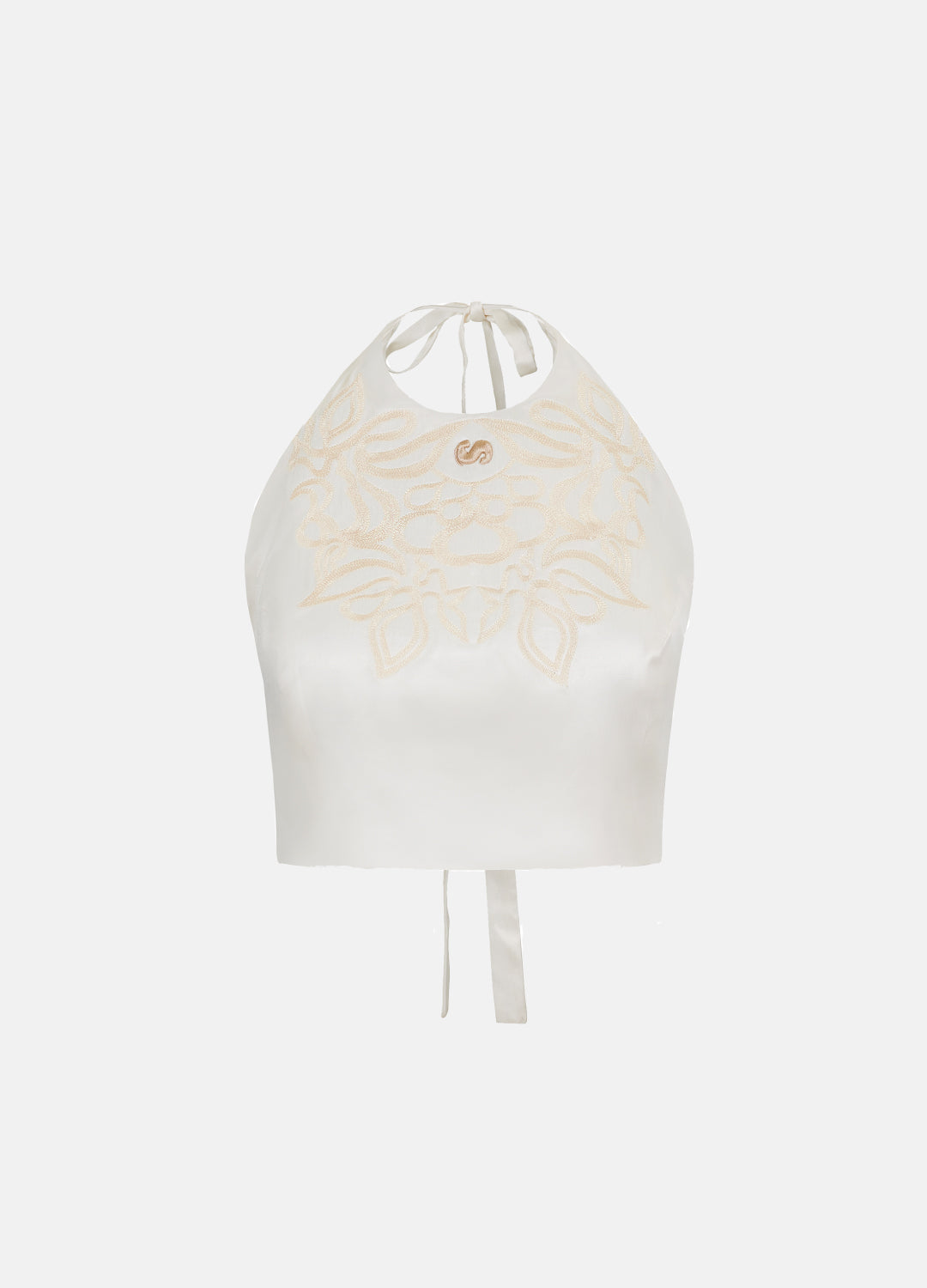 Embroidered Cream Floral Satin Bustier