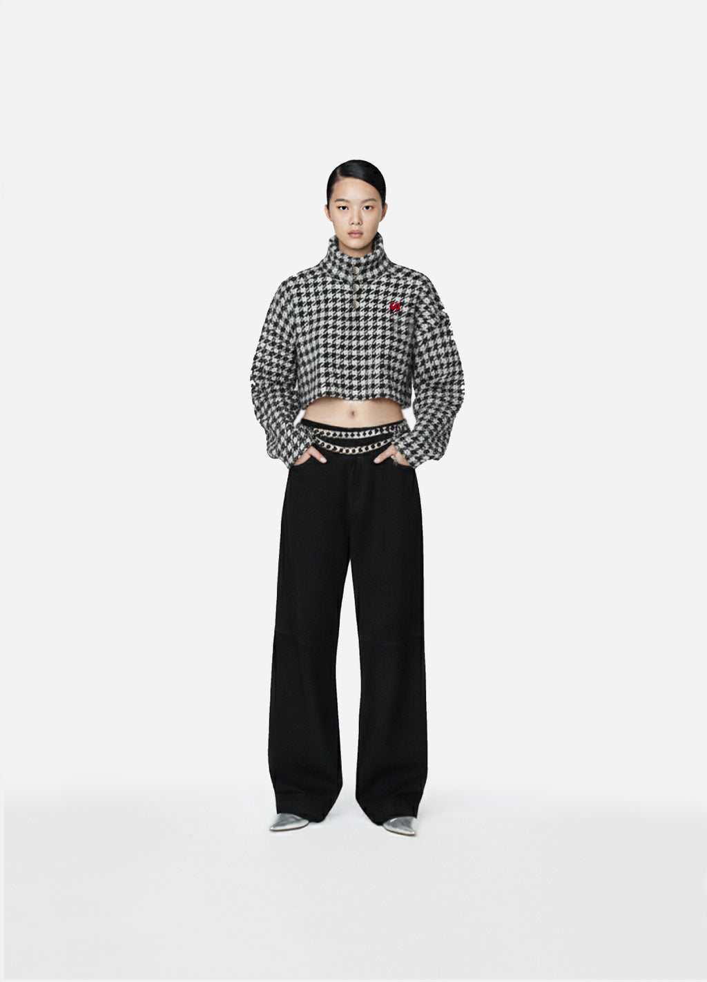 Shadow Ace High Collar Wool Crop Sweatshirt