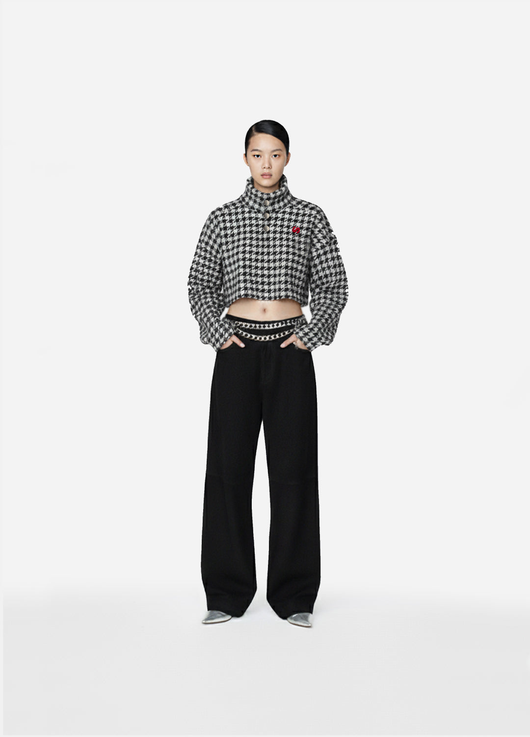 Shadow Ace High Collar Wool Crop Sweatshirt