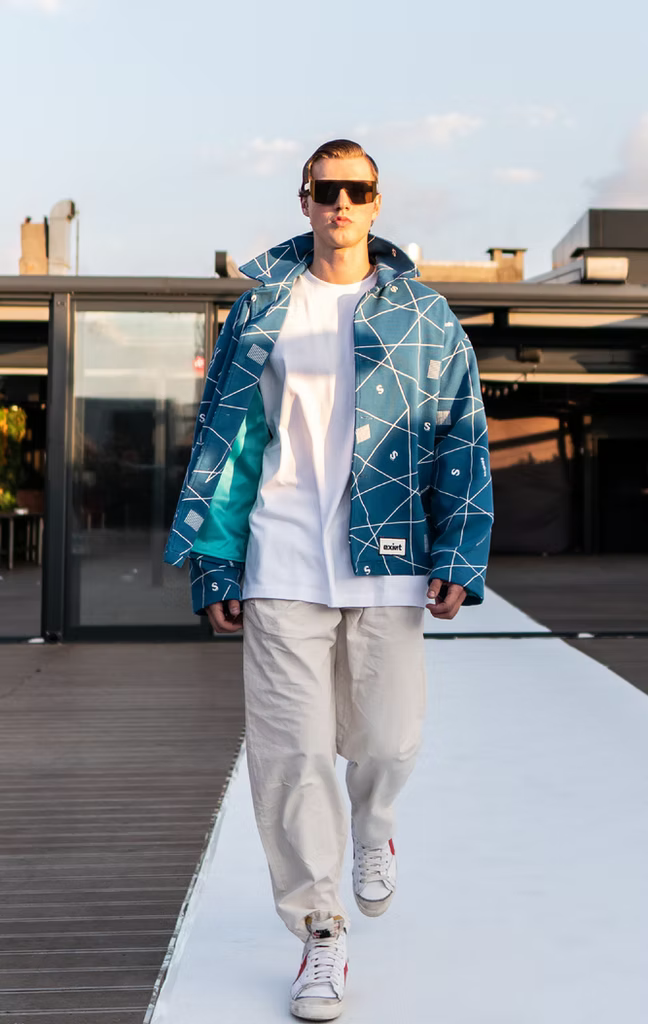 Unisex Embroidered Exist Blue Jacket - Runway Collection