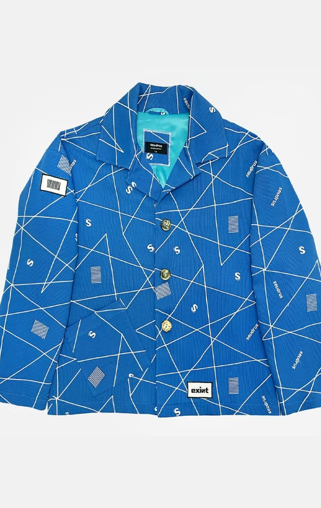 Unisex Embroidered Exist Blue Jacket - Runway Collection