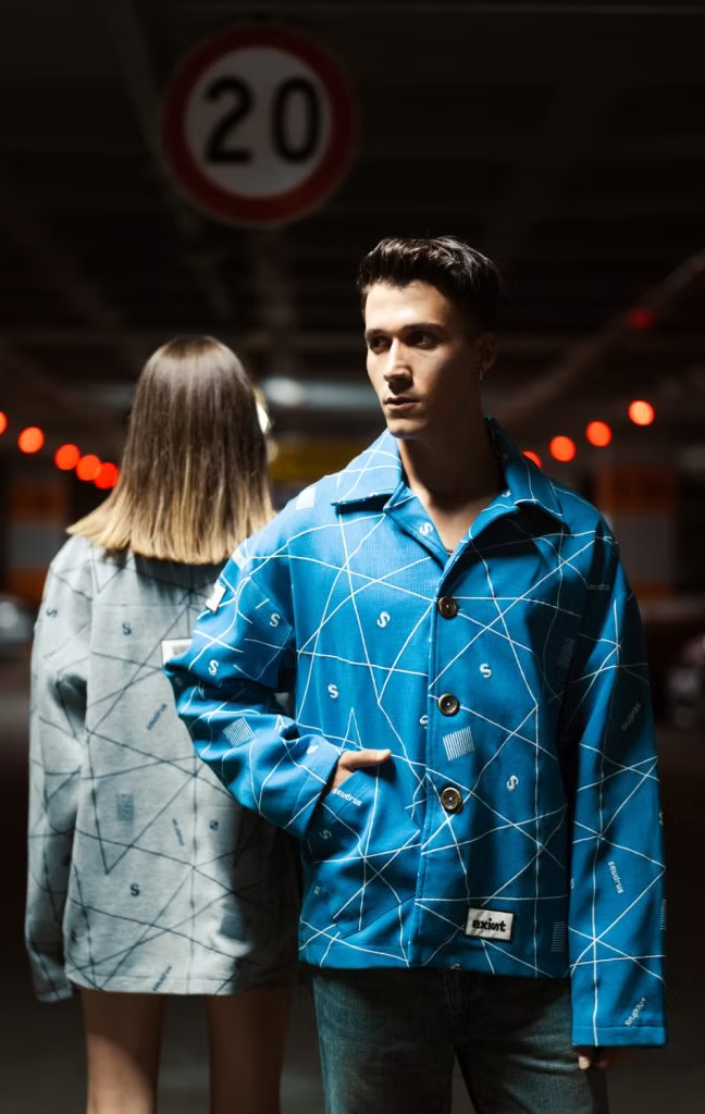 Unisex Embroidered Exist Blue Jacket - Runway Collection