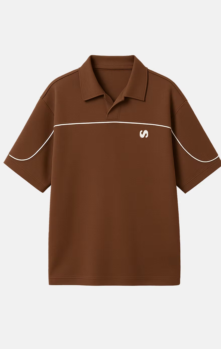 Unisex Polo Neck Brown T-Shirt 02