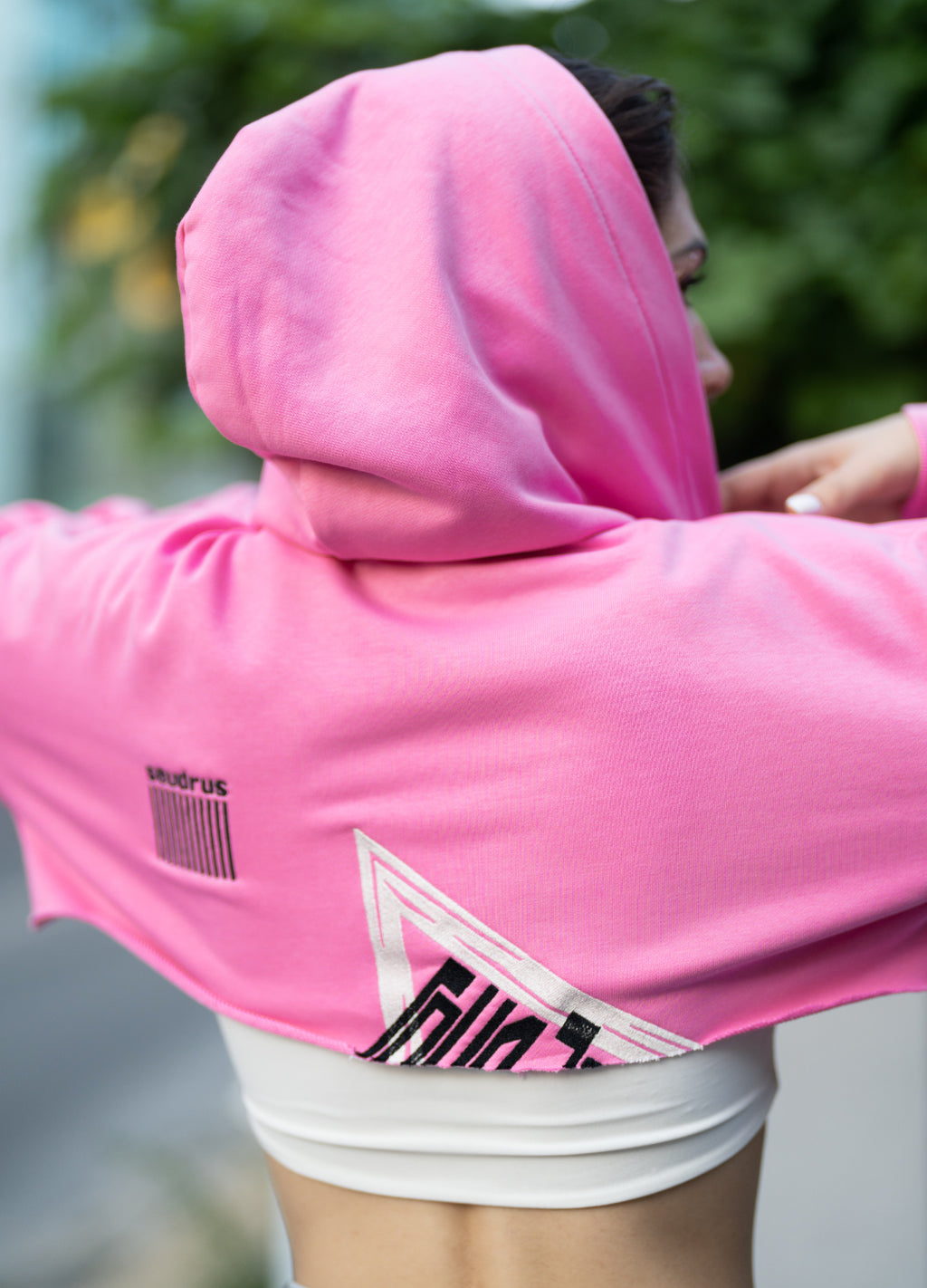 Pink Lines Crop Hoodie- Runway Collection