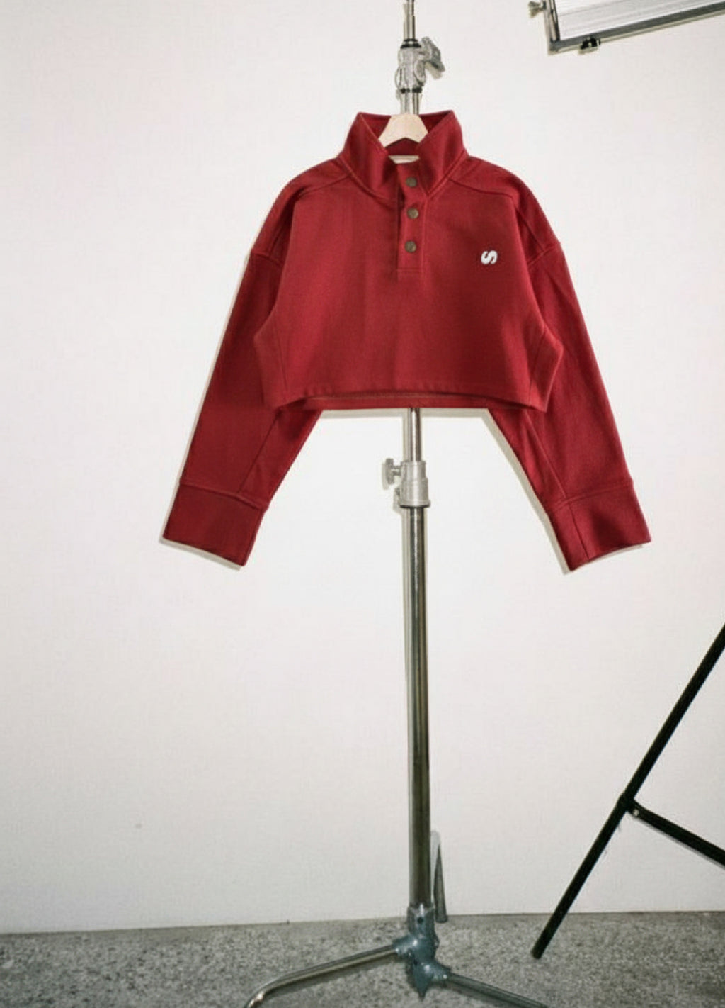 Wildcard Red High Collar Wool Crop Sweatshirt