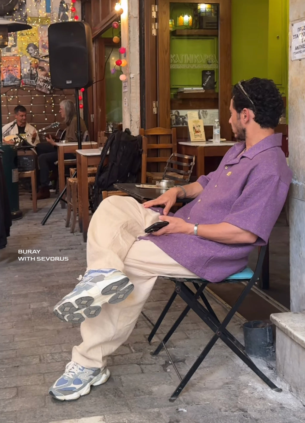 Unisex Oversized Dokulu Nakışlı Mor Gömlek