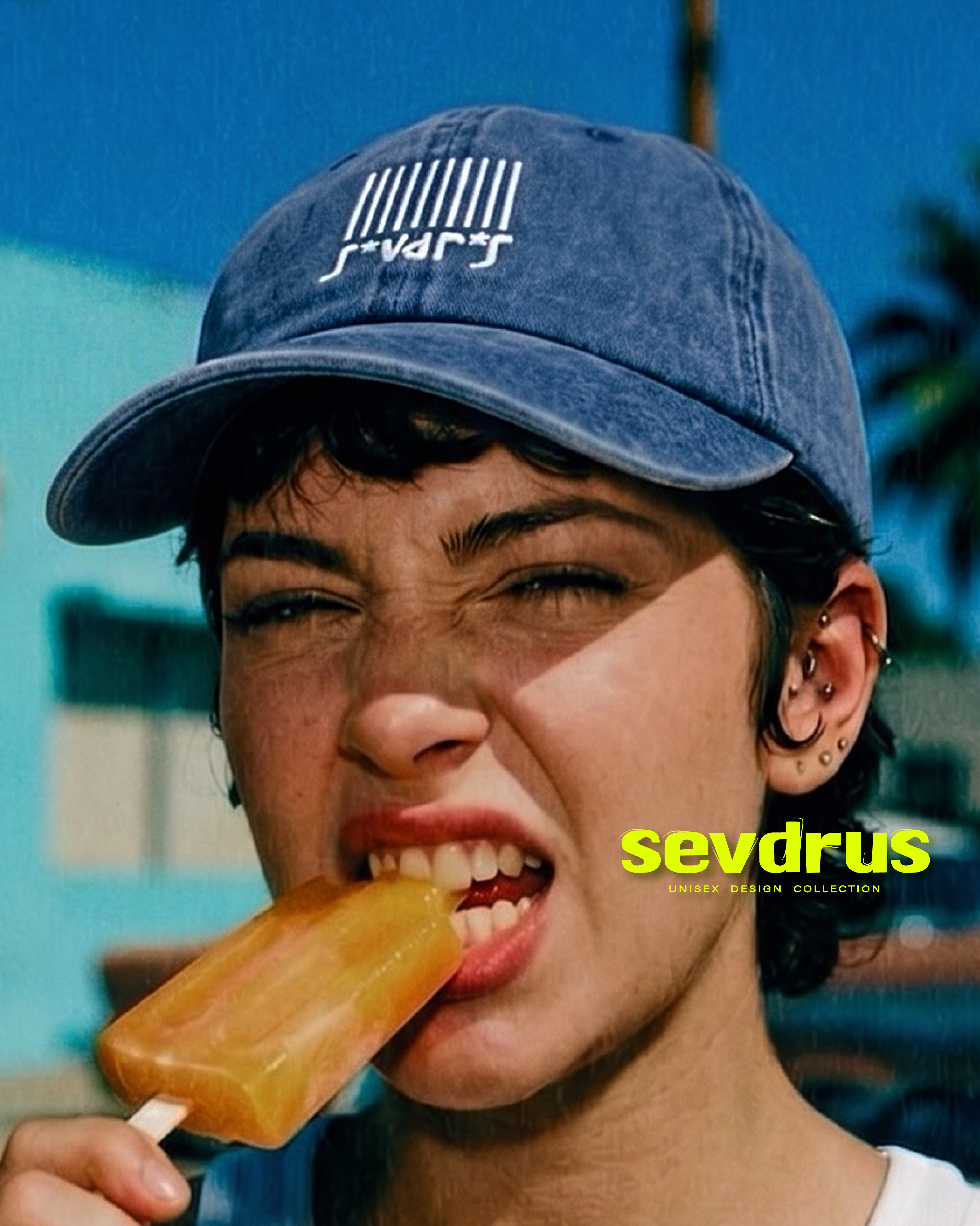 Barcode s*vdr*s Nakışlı Yıkamalı Mavi Unisex Şapka