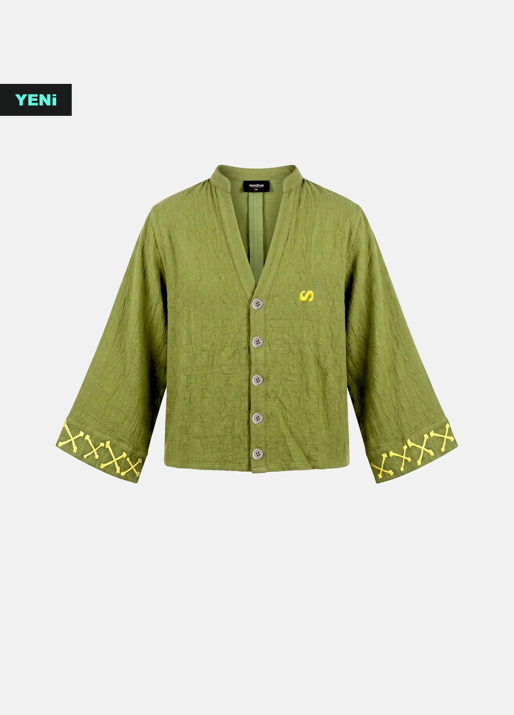 Nomadic Green Gümüş Düğmeli X Nakışlı Yazlık Hırka