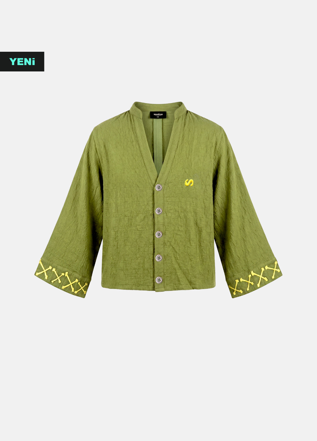 Nomadic Green Gümüş Düğmeli X Nakışlı Yazlık Hırka