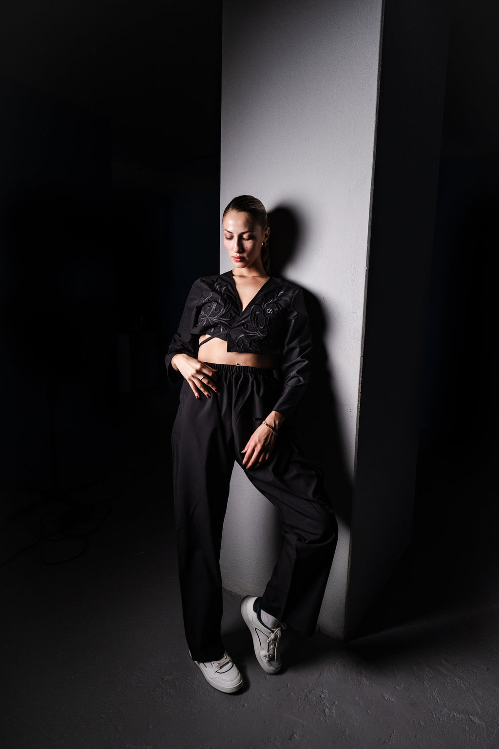 Embroidered Cotton Black Floral Cardigan