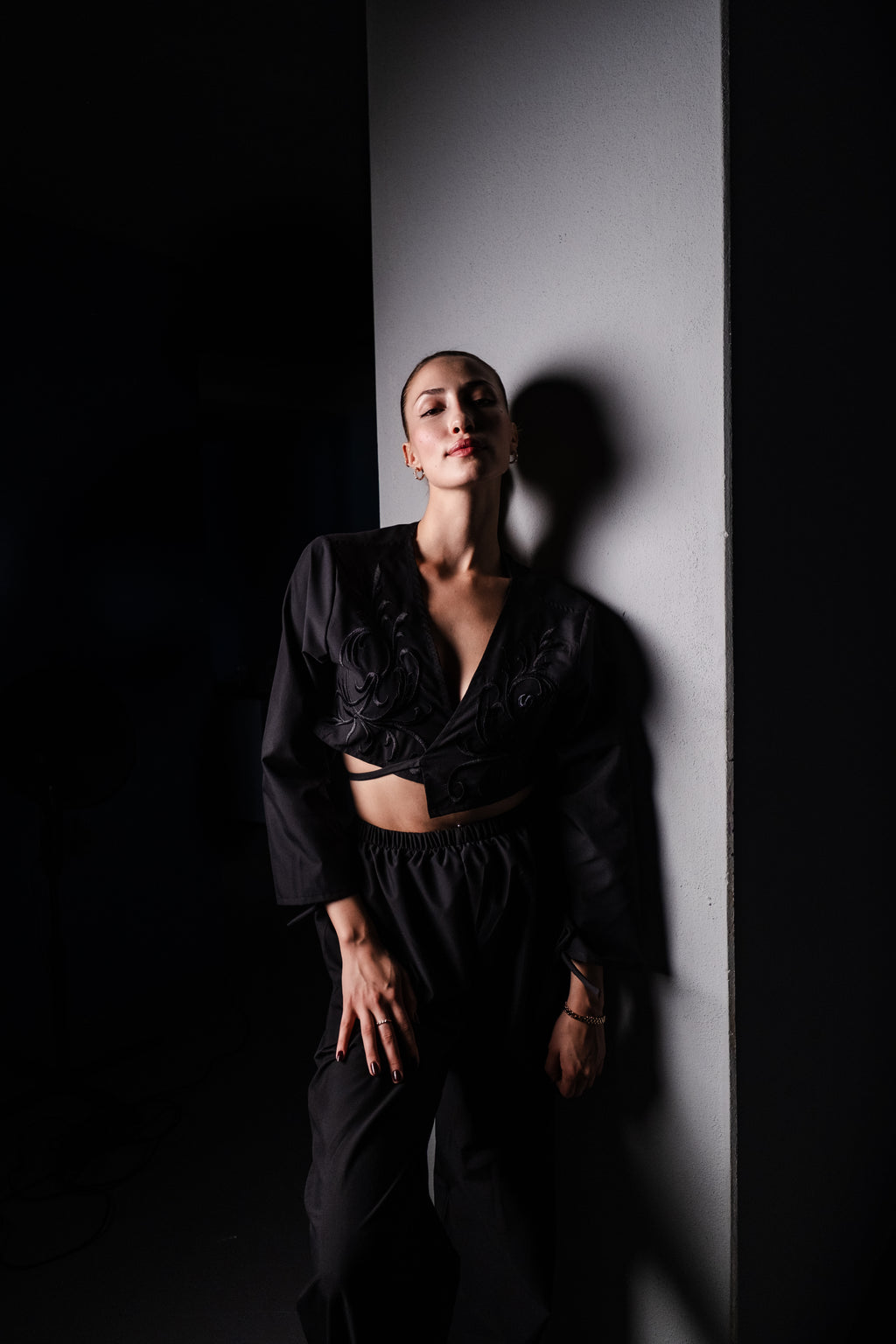 Embroidered Cotton Black Floral Cardigan