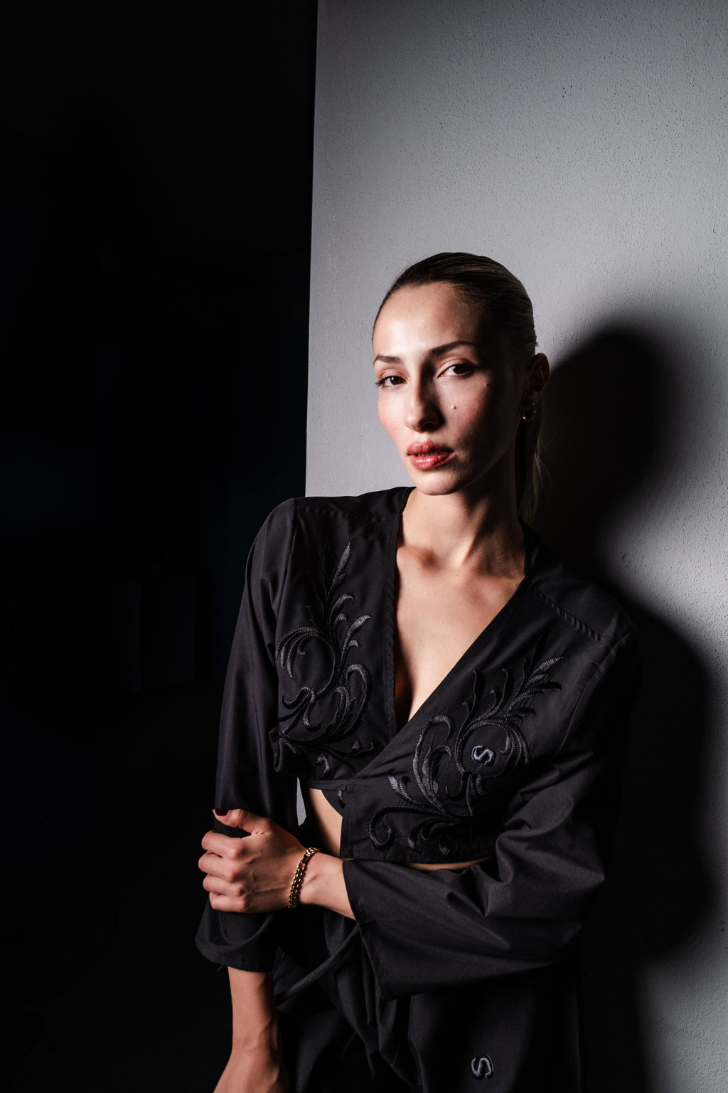 Embroidered Cotton Black Floral Cardigan