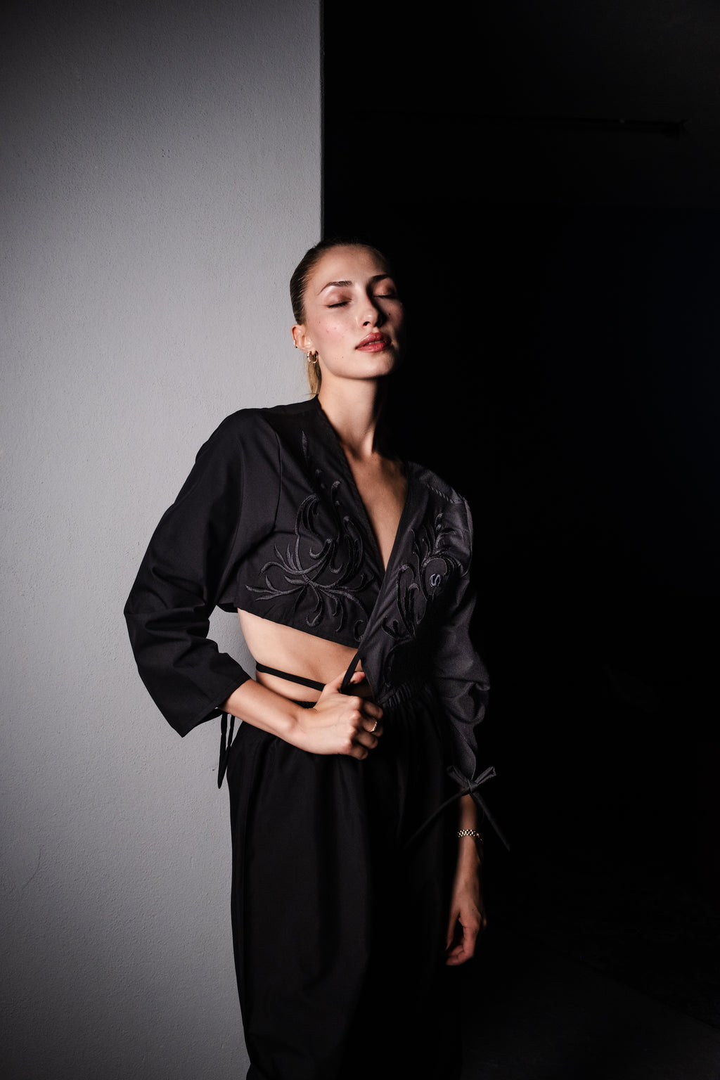 Embroidered Cotton Black Floral Cardigan