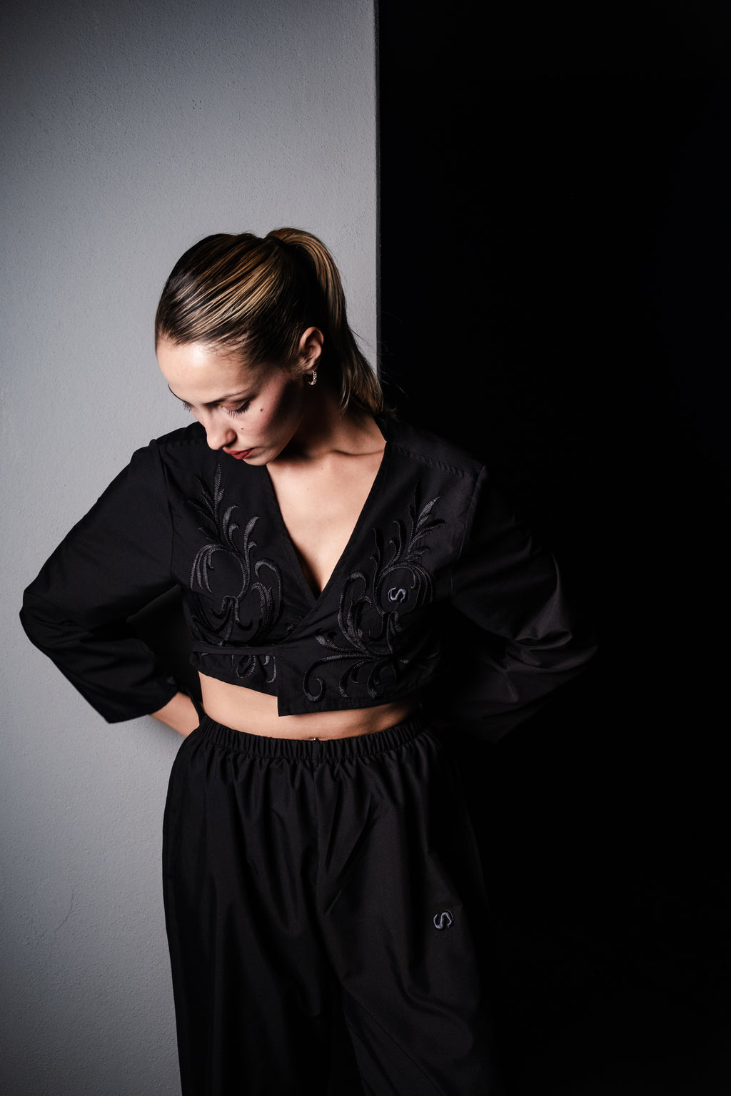 Embroidered Cotton Black Floral Cardigan