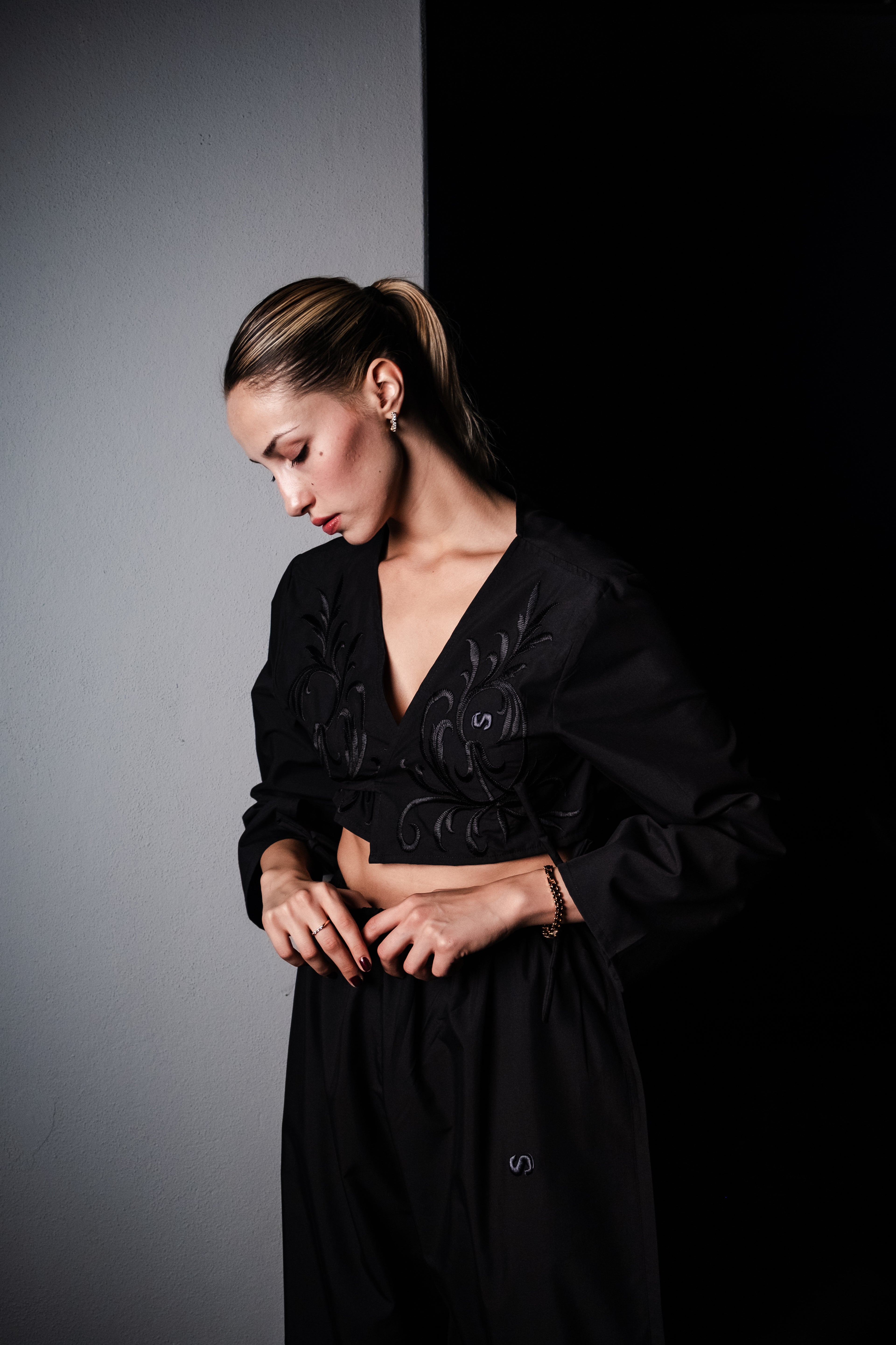 Embroidered Cotton Black Floral Cardigan