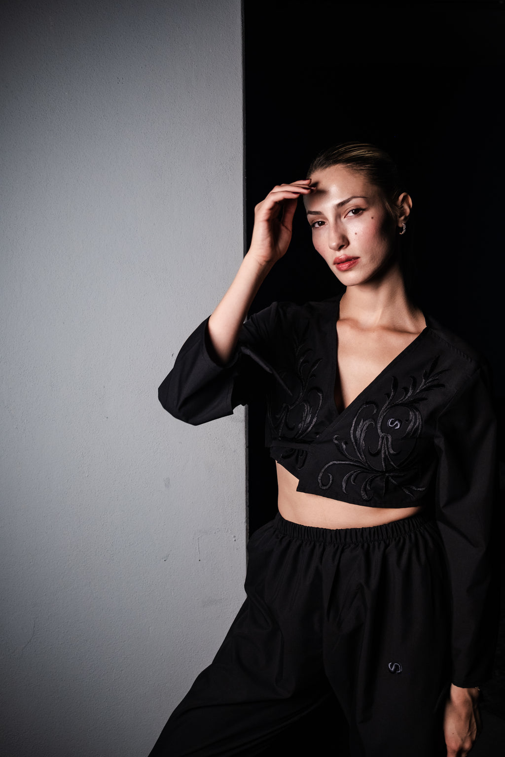 Embroidered Cotton Black Floral Cardigan