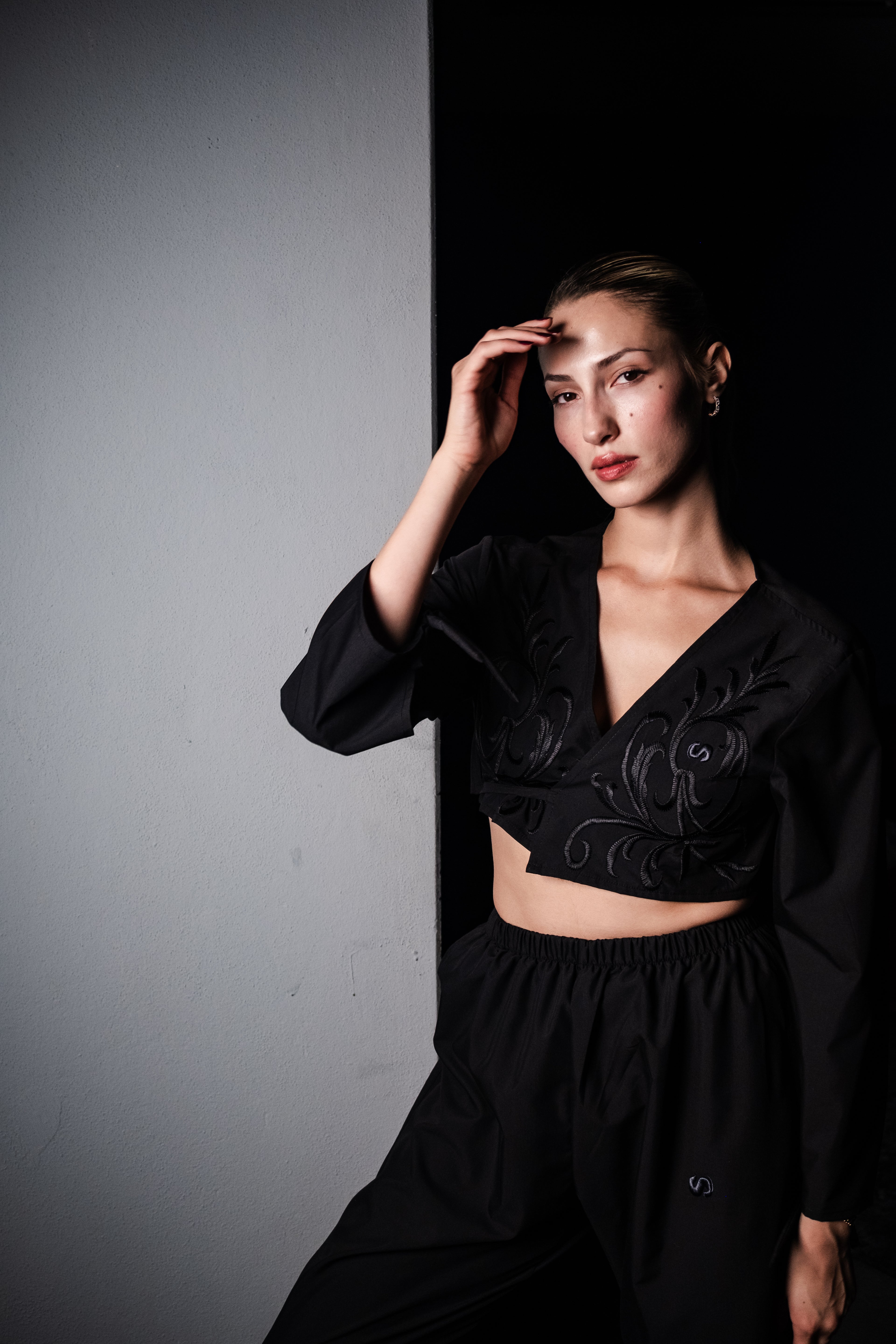 Embroidered Cotton Black Floral Cardigan