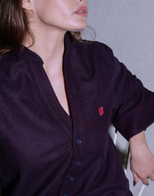 Effortless Logo Nakışlı %30 Yün Mor UZUN Hırka