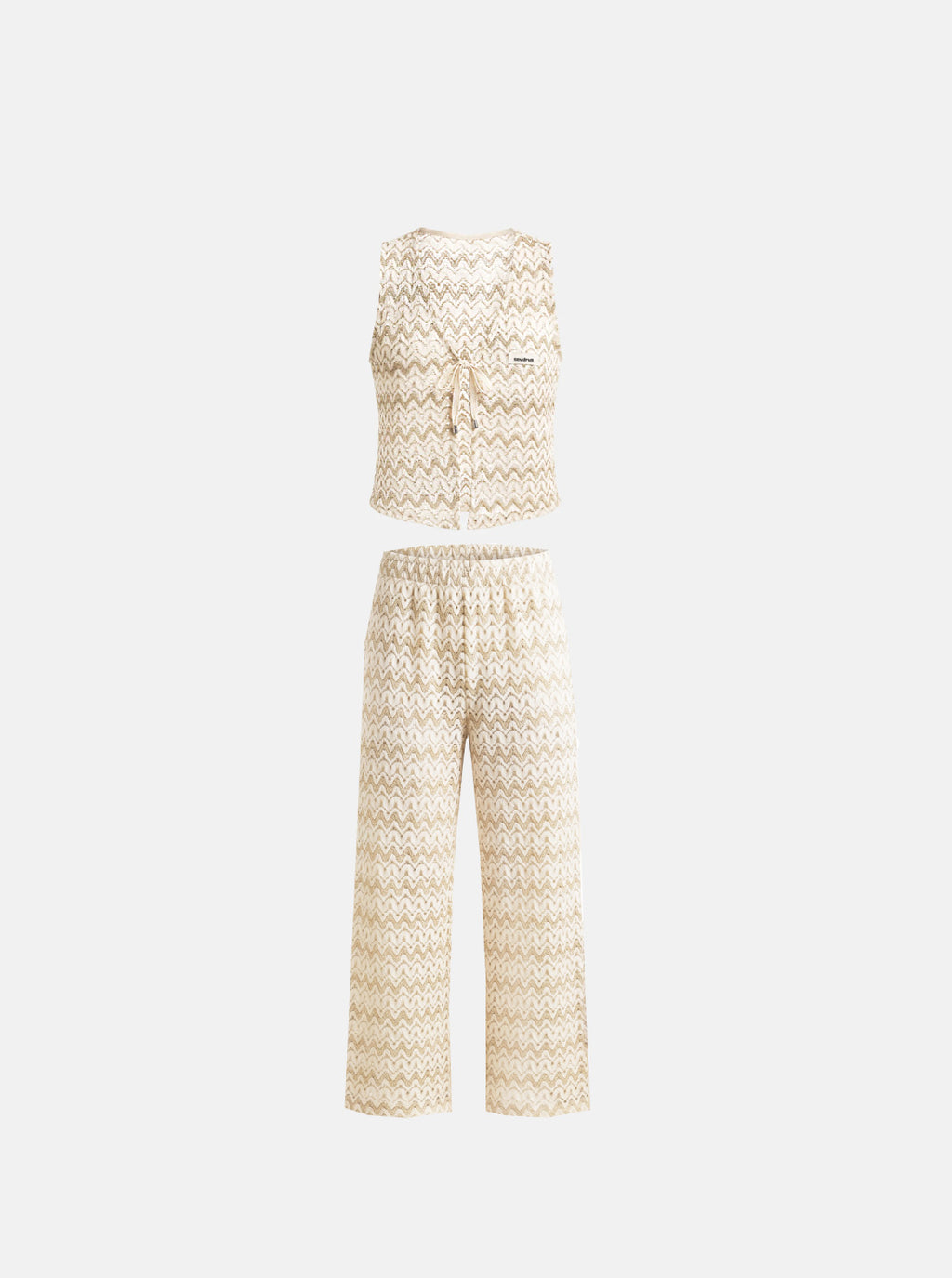 Raw Bone Dantel Dokuma Önden Bağcıklı Yelek Pantolon Takım