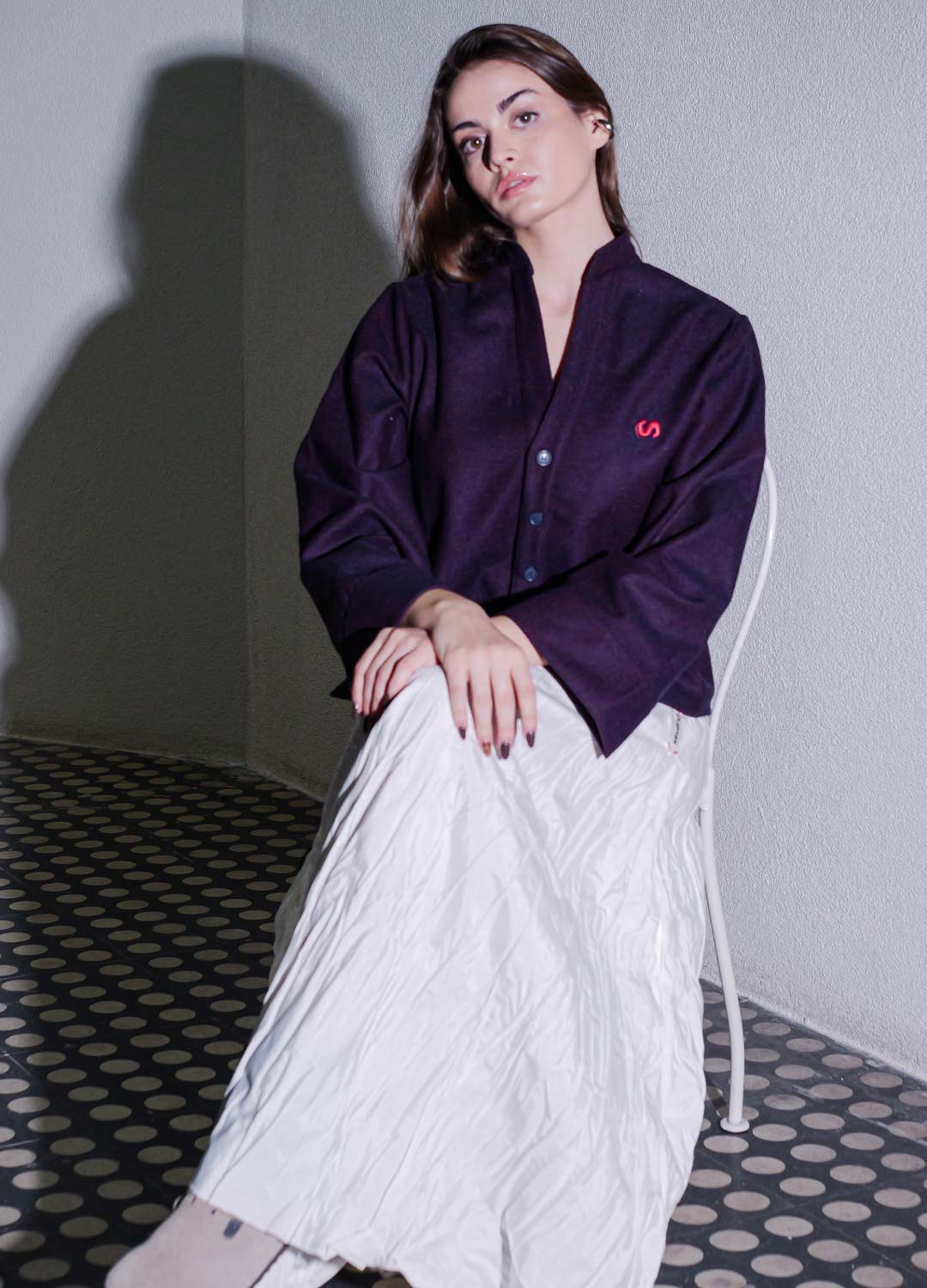 Effortless Logo Nakışlı %30 Yün Mor Hırka