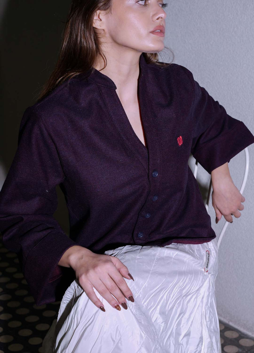 Effortless Logo Nakışlı %30 Yün Mor Hırka