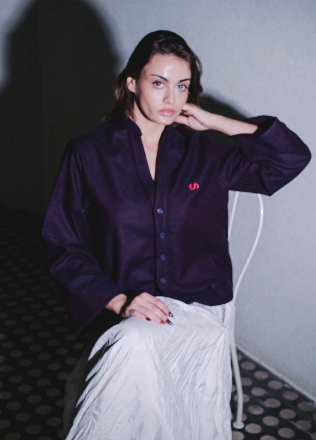 Effortless Logo Nakışlı %30 Yün Mor Hırka