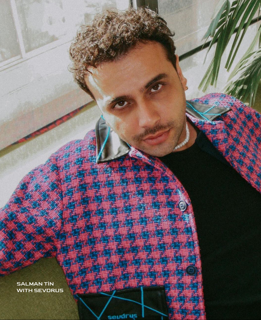 Unisex Pink Lines Deri Detaylı Dokuma Nakışlı Ceket