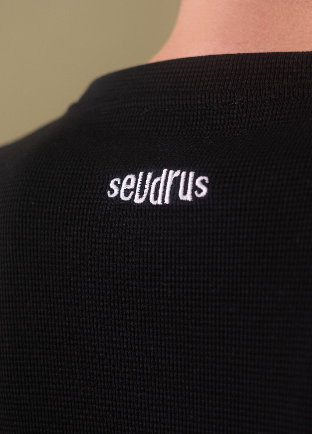 Unisex Black Waffle Long Sleeve Tee