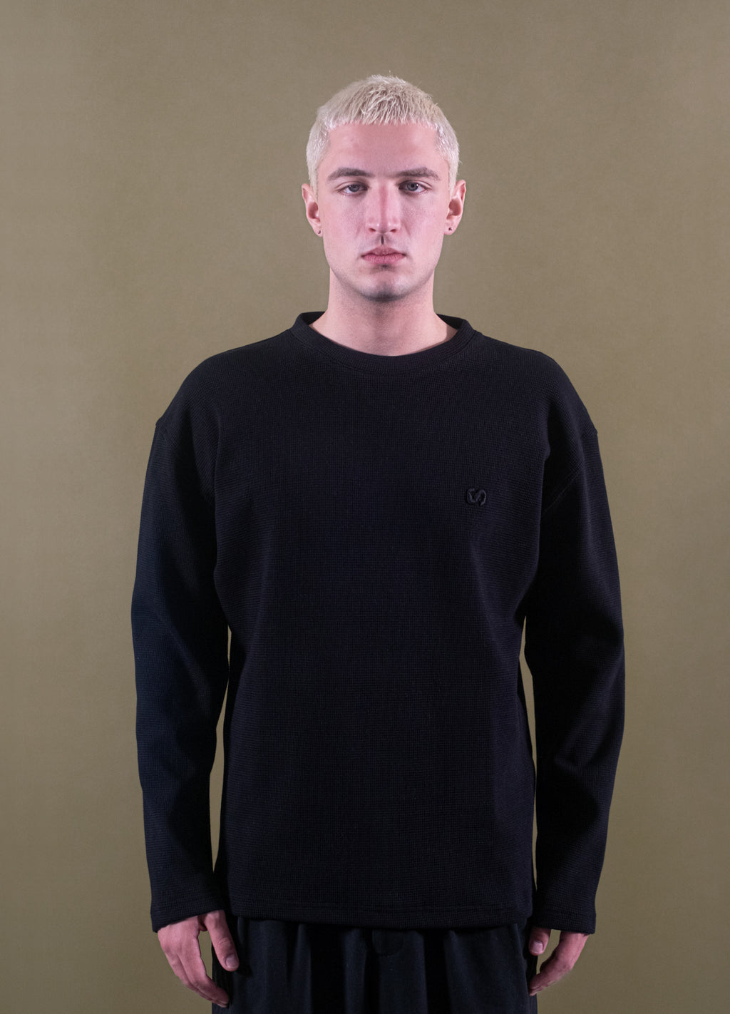 Unisex Black Waffle Long Sleeve Tee