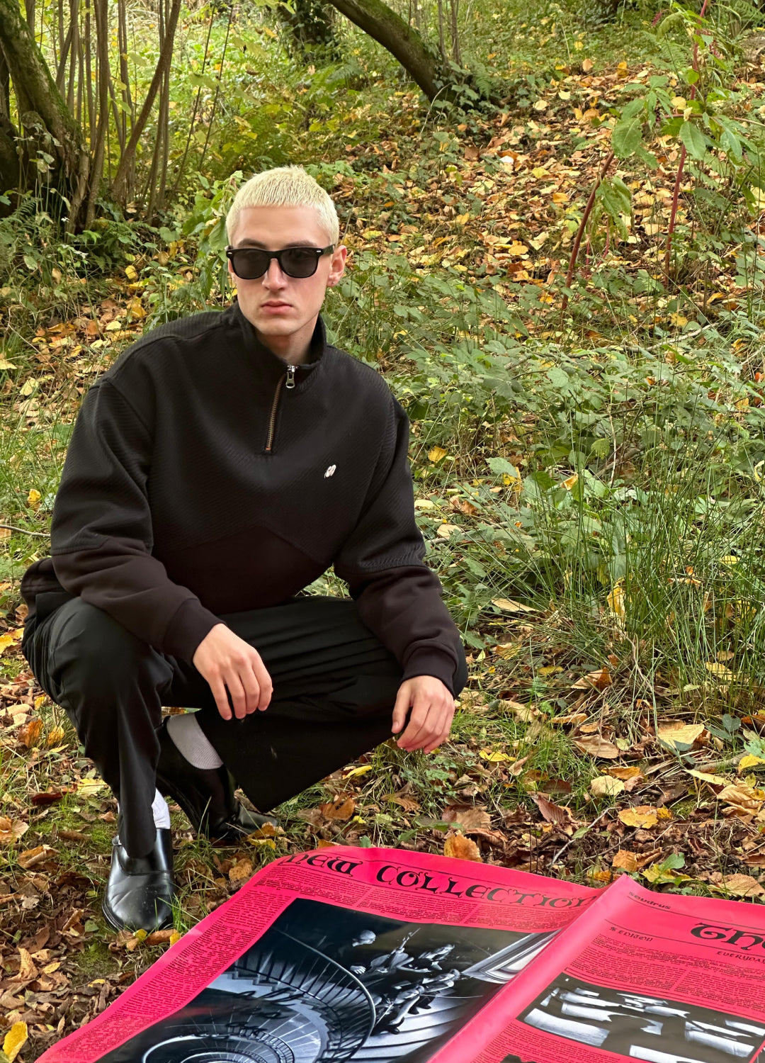 Unisex Prelude Half Zipped Siyah Dokulu Nakışlı Sweatshirt