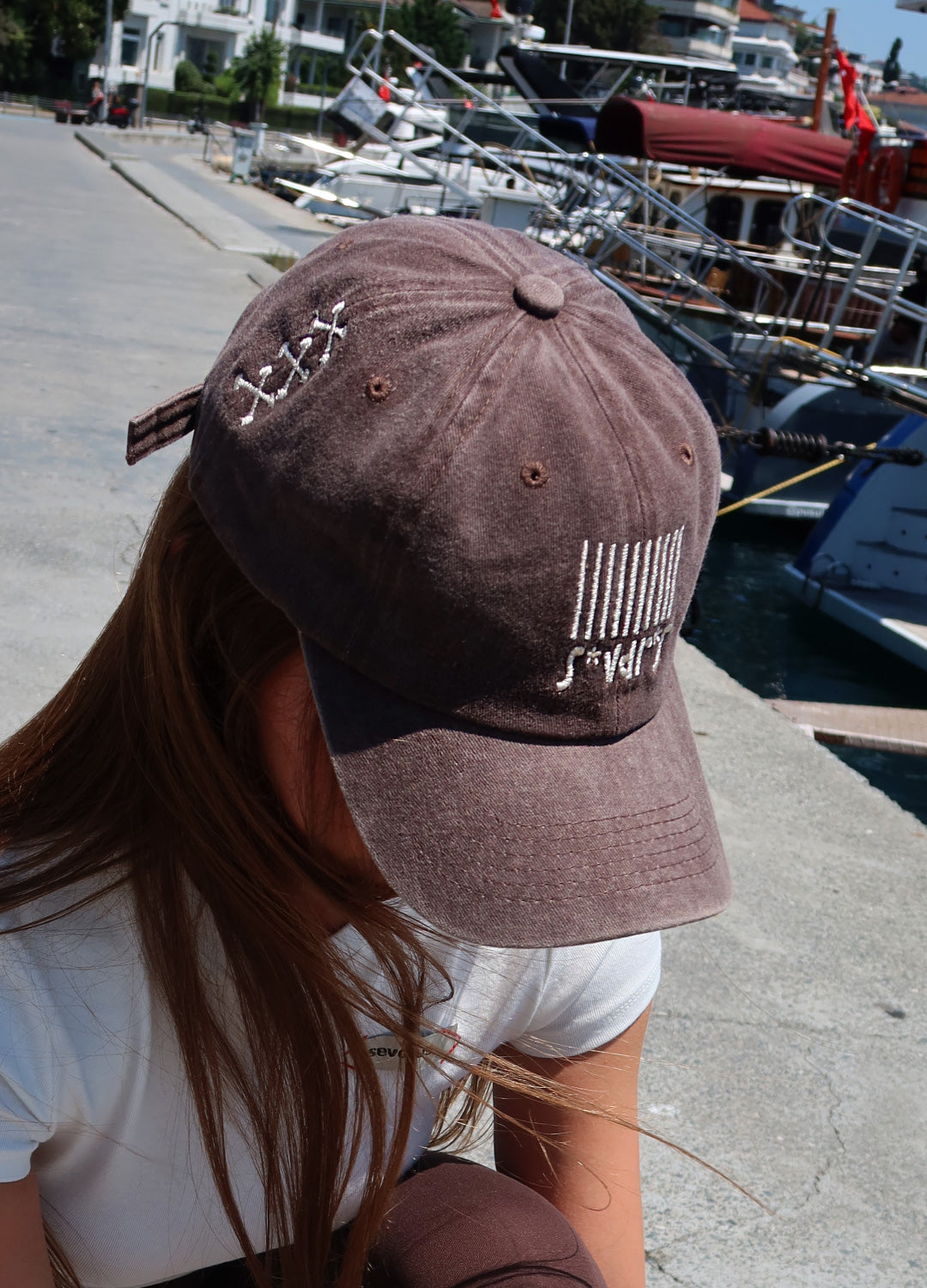 Barcode s*vdr*s Nakışlı Yıkamalı Kahverengi Unisex Şapka