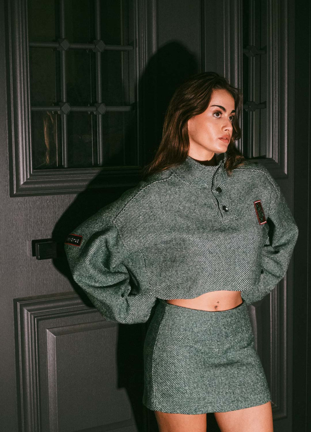 Emerald Green Mini Yün Karışımlı Etek