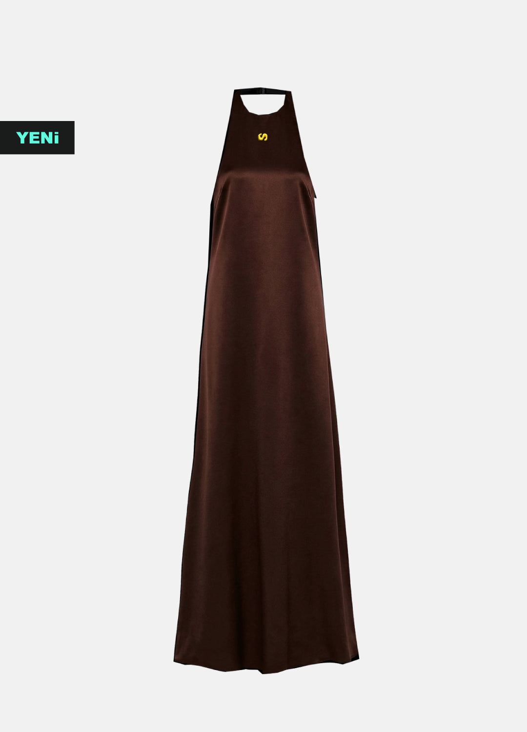 Chestnut Sırt Dekolteli Saten Maxi Elbise