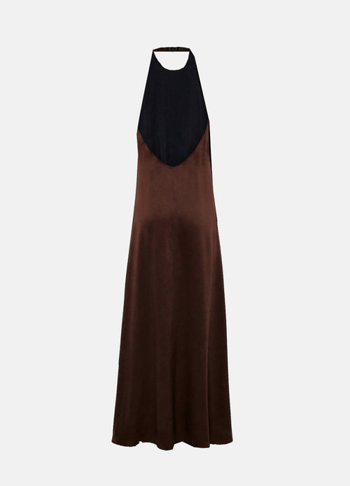 Chestnut Sırt Dekolteli Saten Maxi Elbise