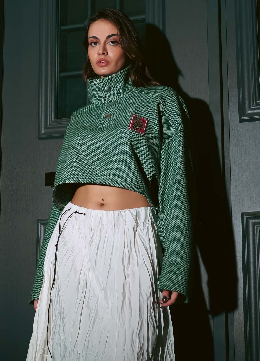 Maison Jade Dik Yaka Yün Crop Sweatshirt