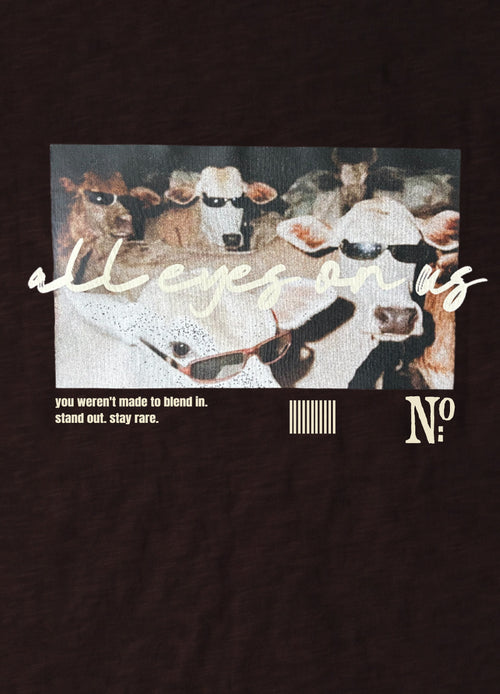 All Eyes On Us Baskılı Kahverengi Regular T-Shirt