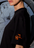 Unisex Siyah T-shirt Turuncu Nakışlı Scops x Sevdrus Collab