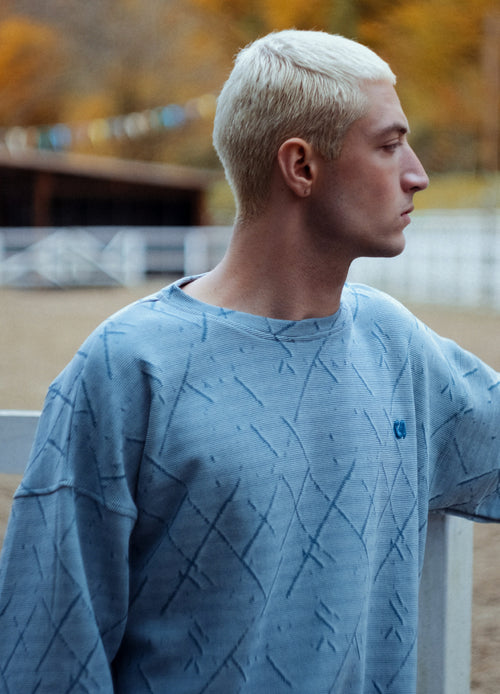 Unisex Monochrome Beige Dokulu Nakışlı Sweatshirt