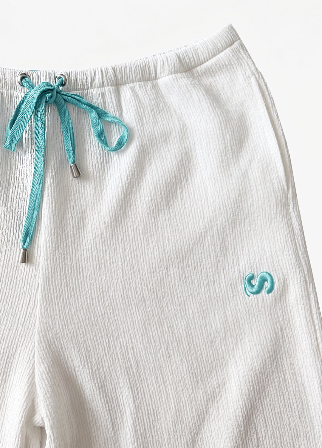 Marine Stitch Nakışlı Pamuk Astarlı Yazlık Beyaz Yelek Pantolon Takım