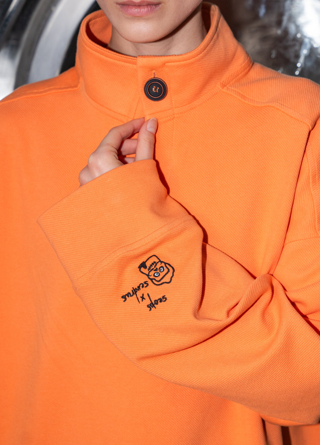 Unisex Orange High Collar Sweatshirt Scops x Sevdrus Collab