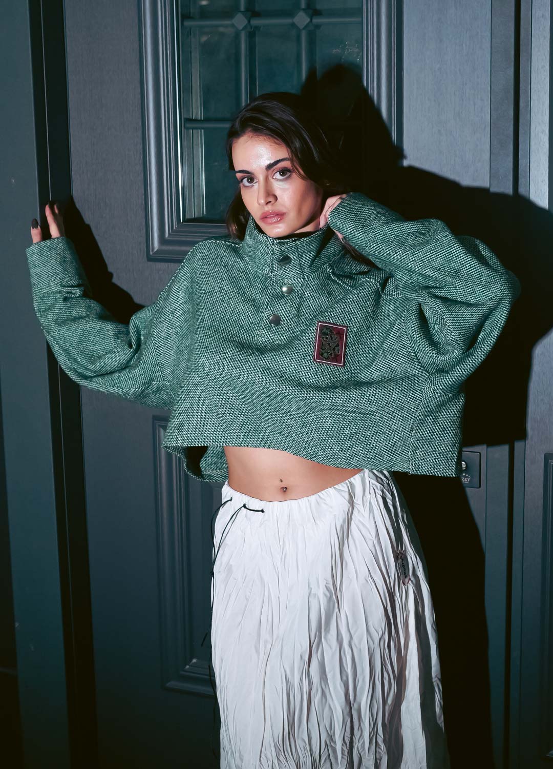 Ticket Bel Detaylı İnci Beyazı Kırışık Maxi Etek