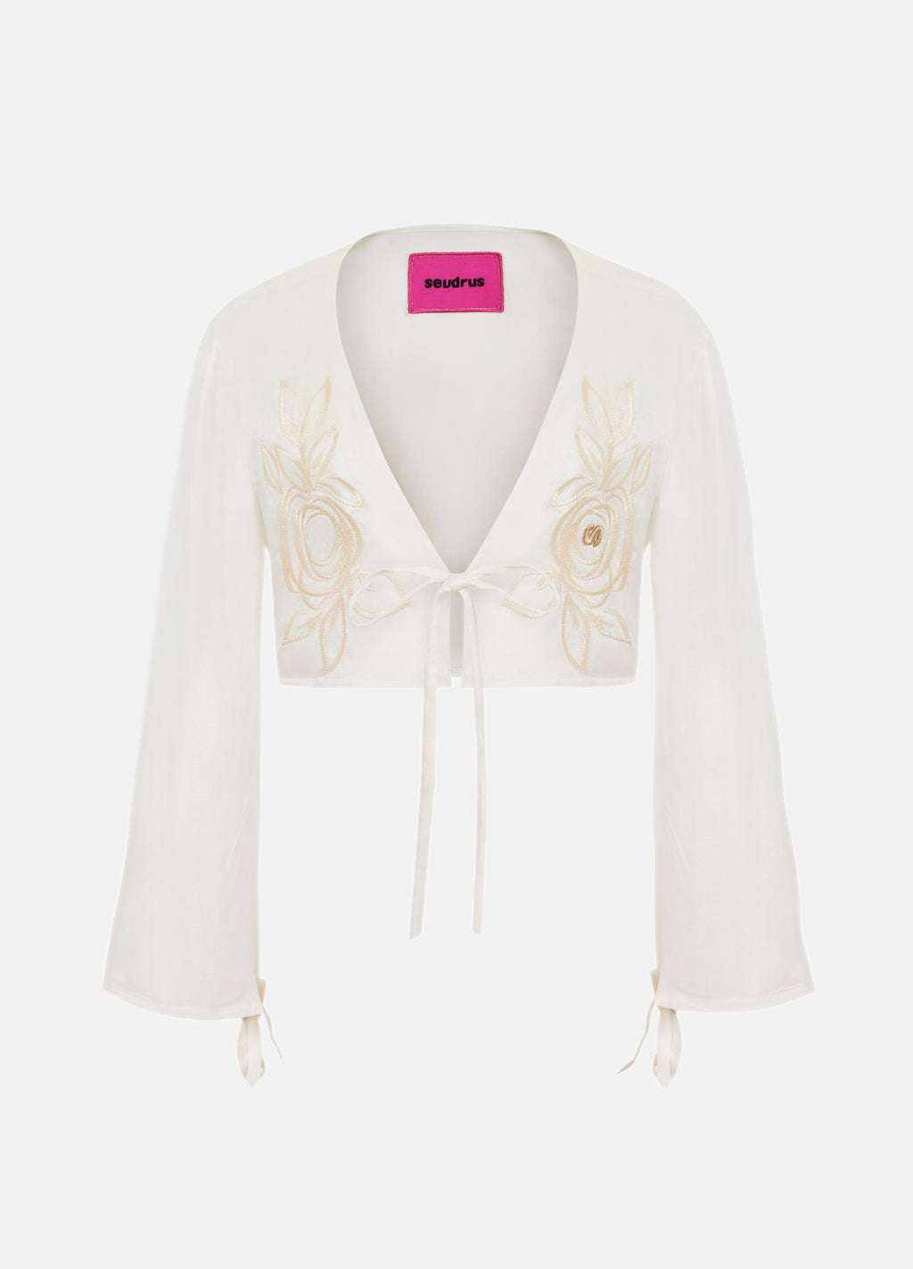 Embroidered Satin Cream Floral Cardigan