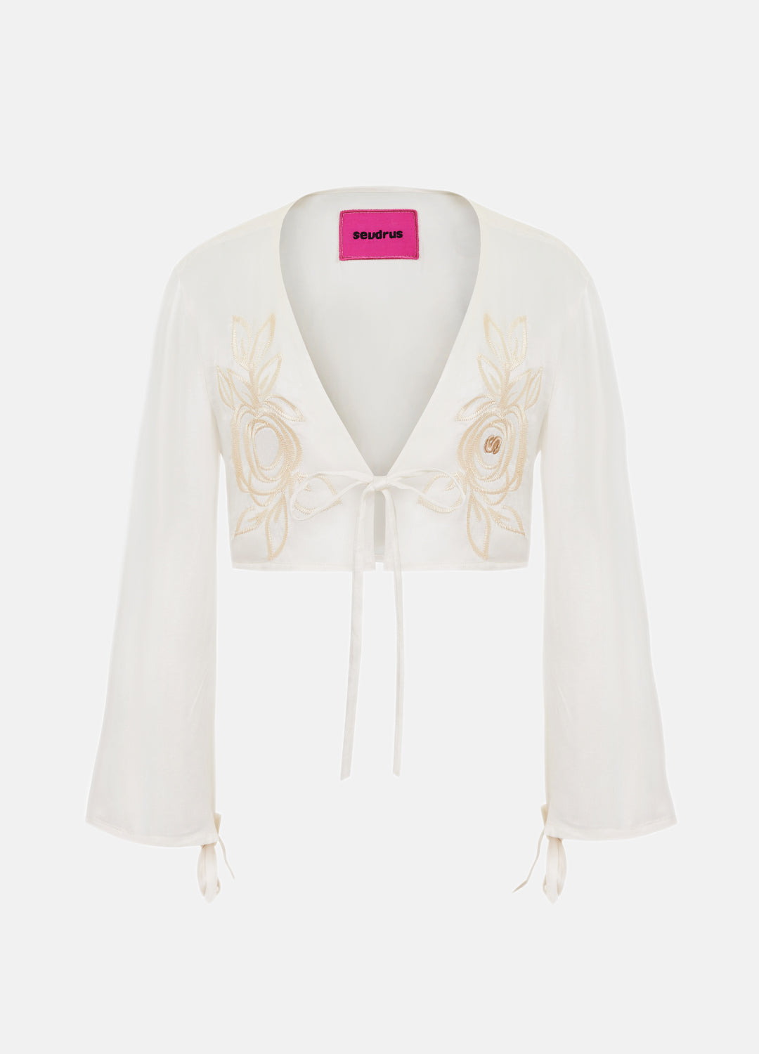 Embroidered Satin Cream Floral Cardigan